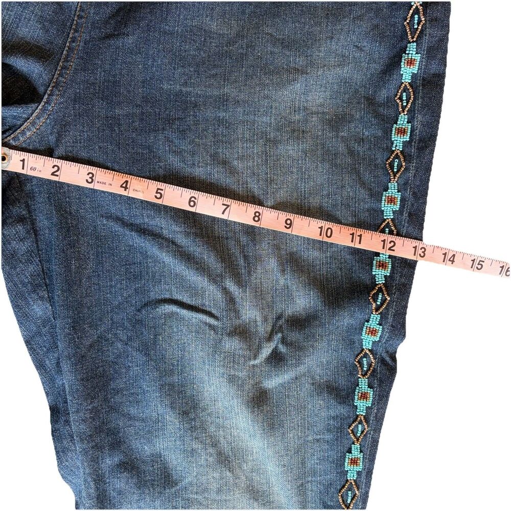 Vintage 90s Ralph Lauren Women Southwest Beaded Jeans Size 14W Turquoise Aztec - Picture 16 of 16
